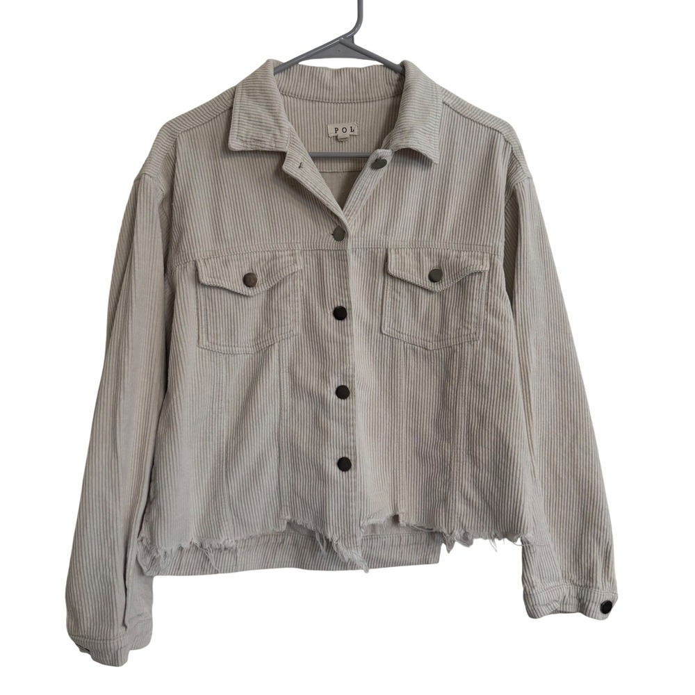 POL Cream Corduroy Frayed Hem Jacket Shacket Size Small